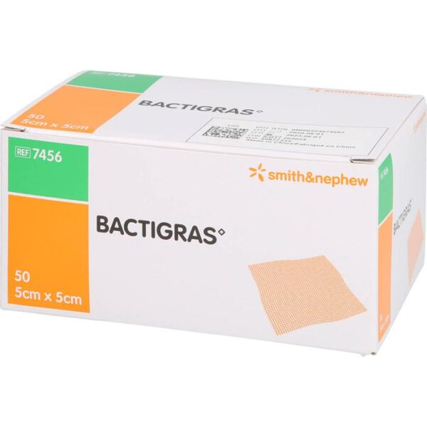 Bactigras, opatrunek z gazy nasączony chlorheksydyną 5cm x 5cm, 50 sztuk, REF: 7456