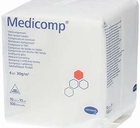 Kompresy chłonne włókninowe niejałowe Medicomp, 10x10cm, 100 sztuk, REF: 421825