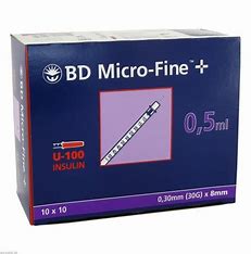 Strzykawki BD Micro-fine + U-100 30G, 0,3mm x 8mm , 0,5 ml, 100 sztuk, REF: 324825