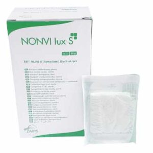 Kompresy włókninowe jałowe NONVI lux S 5x5cm, 125 sztuk, REF: NL055-S